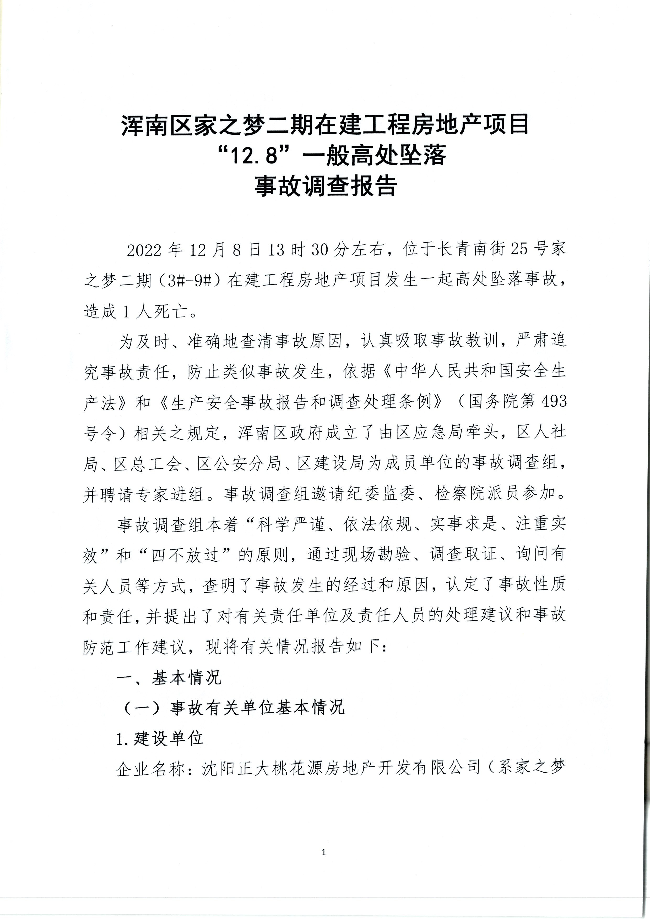 渾南區(qū)家之夢二期在建工程房地產(chǎn)項(xiàng)目“12.8”一般高處墜落事故調(diào)查報告