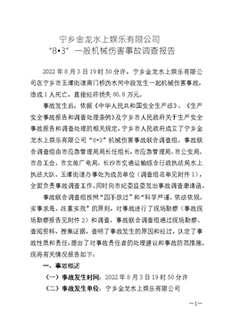寧鄉金龍水上娛樂有限公司“8?3”一般機械傷害事故調查報告