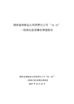 湖南省湘衡鹽化有限責任公司“11·11”一般高處墜落事故調查報告