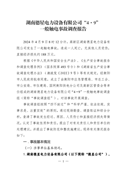 湖南德星電力設備有限公司“4·9”一般觸電事故調查報告