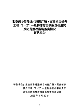 寶安西鄉深圳寶安港隆城（鴻隆廣場）商業裙房提升工程“1·2”一般物體打擊事故責任追究和整改措施落實情況評估報告
