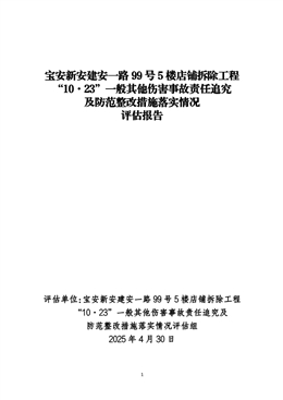 寶安新安建安一路99號5樓店鋪拆除工程“10·23”一般其他傷害事故責任追究及防范整改措施落實情況評估報告