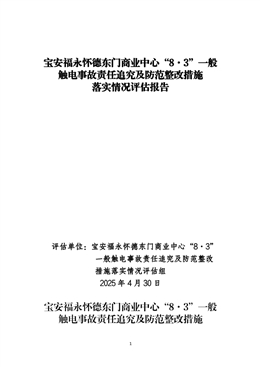 寶安福永懷德東門商業(yè)中心“8·3”一般觸電事故責(zé)任追究及防范整改措施落實(shí)情況評(píng)估報(bào)告