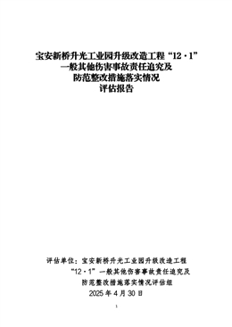 寶安新橋升光工業(yè)園升級(jí)改造工程“12·1”一般其他傷害事故責(zé)任追究及防范整改措施落實(shí)情況評(píng)估報(bào)告