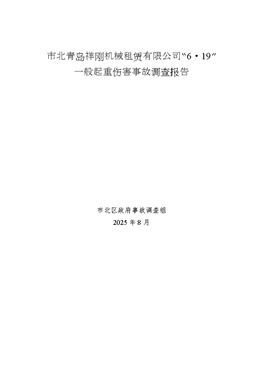 市北青島祥剛機(jī)械租賃有限公司“6.19”一般起重傷害事故調(diào)查報(bào)告