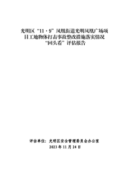 光明區“11·9”鳳凰街道光明鳳凰廣場項目工地物體打擊事故整改措施落實情況“回頭看”評估報告