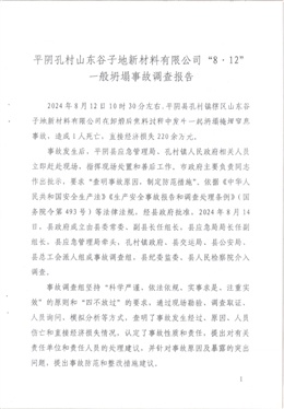 平陰孔村山東谷子地新材料有限公司“8·12”一般坍塌事故調(diào)查報(bào)告