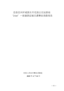 忠縣忠州環城路樂天花園公交站路段“2·14”一般道路運輸交通事故調查報告