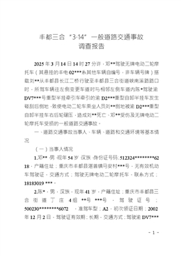 豐都三合“3·14”一般道路交通事故調查報告
