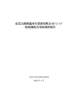 東莞大朗朗逸再生資源有限公司“12·15”一般機械傷害事故調(diào)查報告