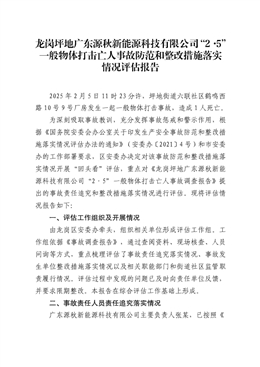 龍崗坪地“2·5”一般物體打擊亡人事故防范和整改措施落實情況評估報告