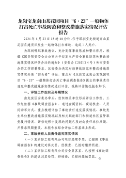 龍崗寶龍“6·23”一般物體打擊死亡事故防范和整改措施落實(shí)情況評估報告