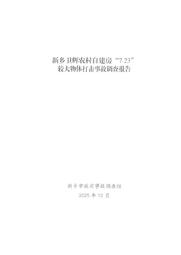 新鄉(xiāng)衛(wèi)輝農(nóng)村自建房“7·23”較大物體打擊事故調(diào)查報告